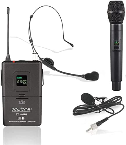 Boytone BT-104UM, Безжичен UHF Микрофон система, Двухканальные Преносими Динамични микрофони с фиксиране/Ревера/Слушалки/Калъф