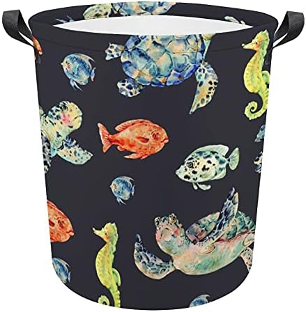 Реколта Чанта за дрехи Sea Life С Дръжки с Кръгла Кошница Водоустойчив Кошница За Съхранение Сгъваема 16,5 x