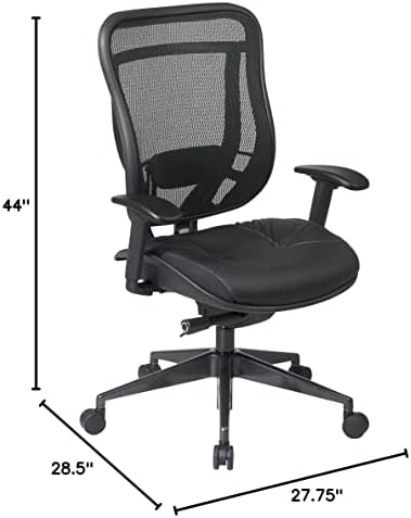 Стол за сядане SPACE с висок гръб от дишаща мрежа и тапицирана седалка от черна кожа, синхронен регулация на наклона