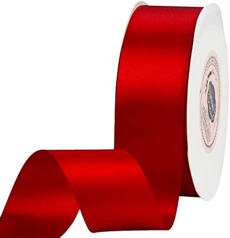 ВАТА Однотонная двустранен Червена лента сатен с Ширина 1-1/2 инча Дължина от 50 ярда Са подходящи за сватбен декор, занаяти,