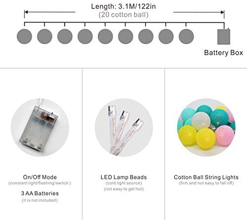 Гирлянди с хлопковыми топки Padwa Lifestyle, 3,1 М / 10,2 Метра, 20 светодиода, Гирляндные Гирлянди, работещи на Батерии, Страхотна
