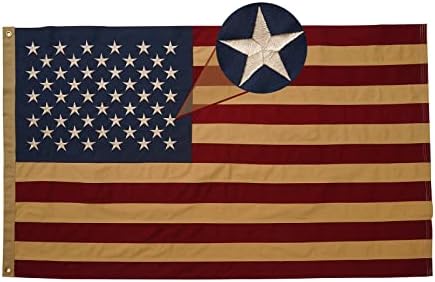 Homissor Ретро Американски Флаг Памучни Знамена 3x5, Рисуван с Чай Знамена на САЩ С Бродирани Звезда, Тежкотоварни