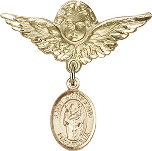 Детски икона Jewels Мания за талисман на Св. Станислав и пин Ангел с крила | Детски икона от 14-каратово злато с амулет на