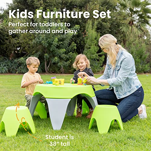 Комплект маси и табуреток ECR4Kids Ayana, Детски мебели, Лаймово-зелено /Светло сиво, 5 теми