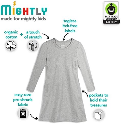 Рокля-риза с дълги ръкави за момичета Mightly | - Сертифицирана облекло за бебета и деца от Органичен Памук