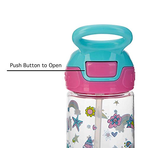 Бутилка за вода Nuby Push Button Flip-it от Тритана с Мек Накрайник, Розови Еднорози, 18 мл