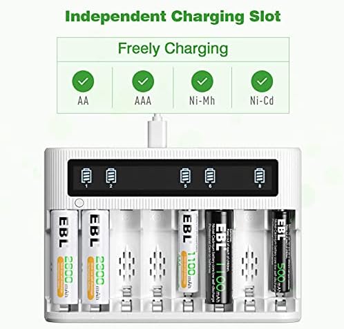 EBL Акумулаторни батерии тип AA със зарядно устройство - Частично заредени акумулаторни батерии тип АА с капацитет