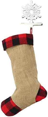 Коледни чорапи Iconikal от зебло, Джутовое Платно с акцент в клетката цвят Бизон, 4 опаковки