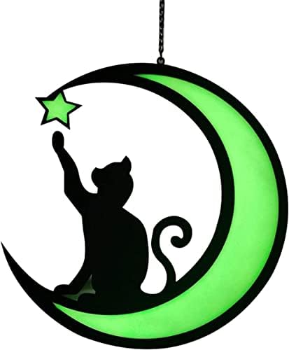 Kszoxdi Зимен сън Черна Котка на Лунния Витражах, Декор, за да Черна Котка на Синята Луна, Украса за Ловеца на слънцето,Любители на котки за Великденски декор за Черна к?