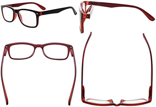 Класически очила за четене с кутия пролетта панти, 4 опаковки, удобни ридеры за мъже и жени
