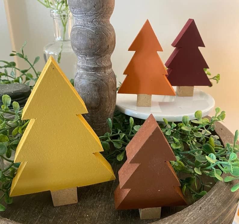 Коледни елхи Красиви, Есенни и Дървени Коледни Елхи Декор 3 и 4 Малки дървени коледни елхи, отличен размер за
