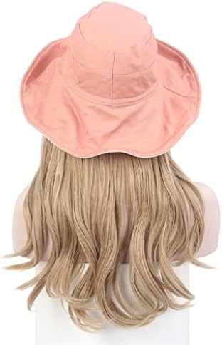 SDFGH перука, шапка рибарска шапка розова перука Дълга права златист перука, шапка стилна индивидуалност