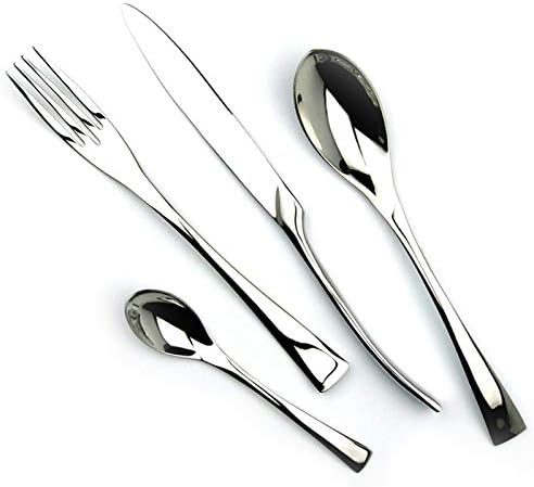 Dejjfoi 4 бр./компл., блестящ огледален комплект сребърни прибори за хранене, съдове за готвене от неръждаема стомана 18/10,