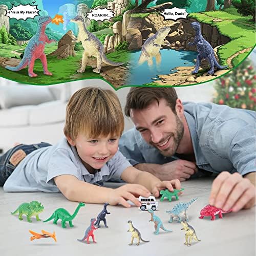 Адвент-Календар на 2022 година за деца, Календар за Обратно броене на Коледа на 24 ден от 12 Динозаврите и 12 Откидными Машини, Пълнители за Чорапи, Играчки-Изненади, Пода