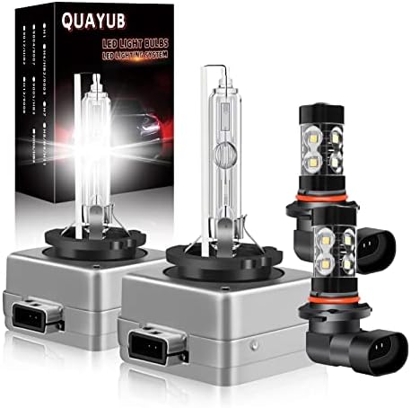 QUAYUB Подходящ за Cadillac Escalade (2007-2014) Крушки на Фаровете D1S + 9145/H10 led светлини фарове за мъгла Фарове,