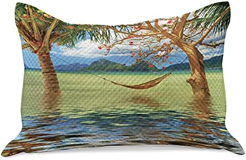 Калъфка за възглавница от стеганого одеяла Ambesonne Бряг, с участието на Хамак, Трептящи между дърветата в