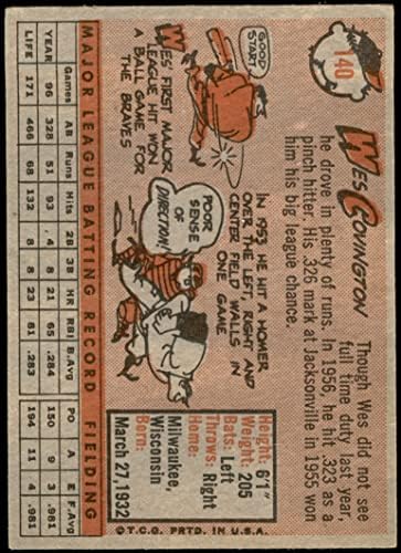 1958 Topps 140 Уес Covington Милуоки Брейвз (Бейзболна картичка) VG/EX+ Брейвз