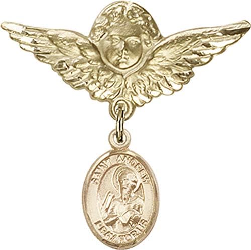 Детски икона Jewels Мания за талисман Апостол Св. Андрей и пин Ангел с крила | Детски иконата със златен