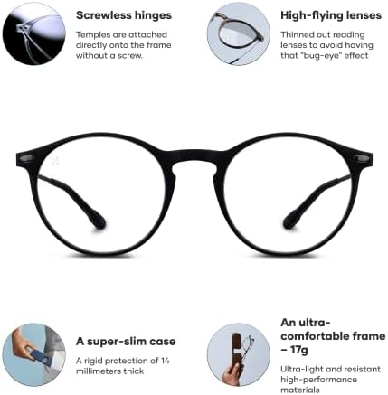 Очила за четене NOOZ Оптика - Кръгла форма - Увеличително Ридеры за мъже и жени - Cruz Model Essential Collection