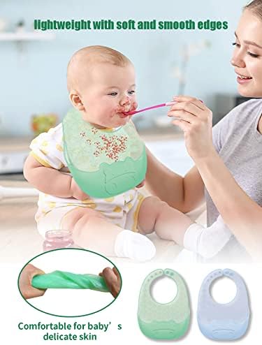 Sebikam/ Комплект от 2 ултра тънки скъп силикон детски нагрудников за бебета и малки деца (6-72 месеца), Водонепропускливи,