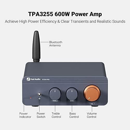 Fosi Audio BT20A Pro 300 W x2 TPA3255 Bluetooth 5,0 Домашно Аудио Стерео 2-Канален, Усилвател-Приемник Mini Hi-Fi Клас