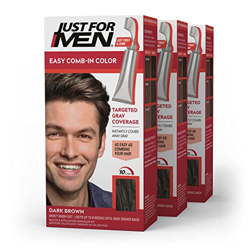 Мъжка боя за коса Just For Men Лесно Comb-В цвят, Лесно се нанася, без Смесване с помощта на апликатор-гребени - Тъмно кафяво,