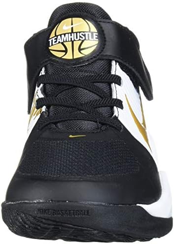 Маратонки за баскетбол Nike Унисекс/Kid ' s Team Hustle D 9 за предучилищна възраст, Черно/Златисто-бял металик, 13 См,