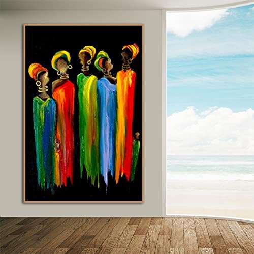 Ръчно Рисувани, Художествена Текстурирани Живопис с маслени Бои - Голяма Абстрактни Цветни Африканска Жена, долно Оттичане