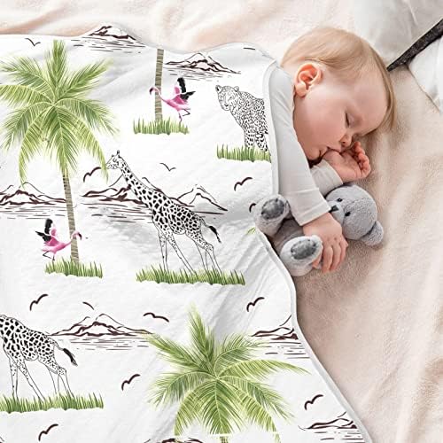 Пеленальное Одеяло, изработени от памук с палми и фламинго за Бебета, Като Юрган, Леко Меко Пеленальное одеало за