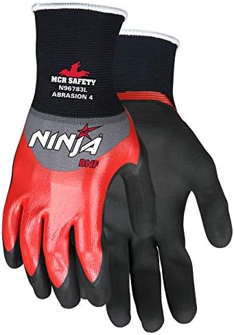 Работни ръкавици MCR Safety Ninja BNF N96783L, найлон-ликра 18 калибър, с нитриловым покритие на костяшках пръстите и черна