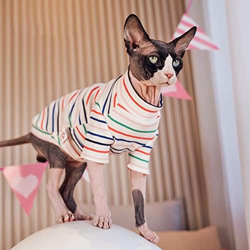 Летни дрехи за котки Sphynx Само за котки, Тениски в винтажную ивица, Мек Дишащ Пуловер с кръгла воротом,