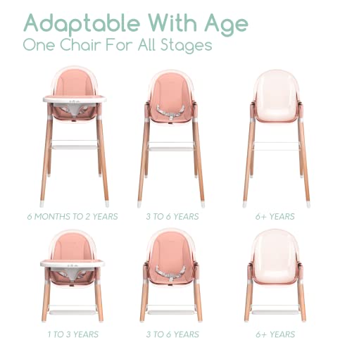 Детски Дизайнерски Класически Дървен столче за хранене 6 в 1 без Откидывания с Подвижни възглавници - Розов