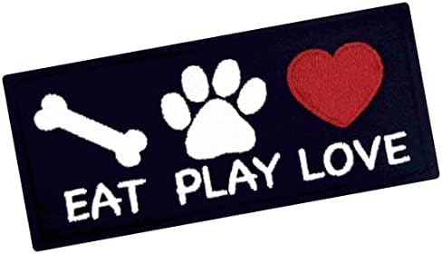 Eat Play for Love Dog Lover Служебна Нашивка за Кучета, Бродирана Жилетка/Колан, Икона, Закопчалки, Кука и