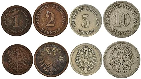 4 Монети от Германия | Колекция немски набор от монети 1 2 5 10 пфеннигов | В обращение 1873-1889 | Царски Орел