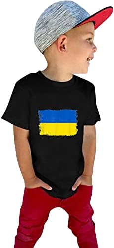 Момче Момче Децата Момче Момичета Поддържат Украйна стоя с Украйна Тениски с украинския Флаг Тениски, Потници