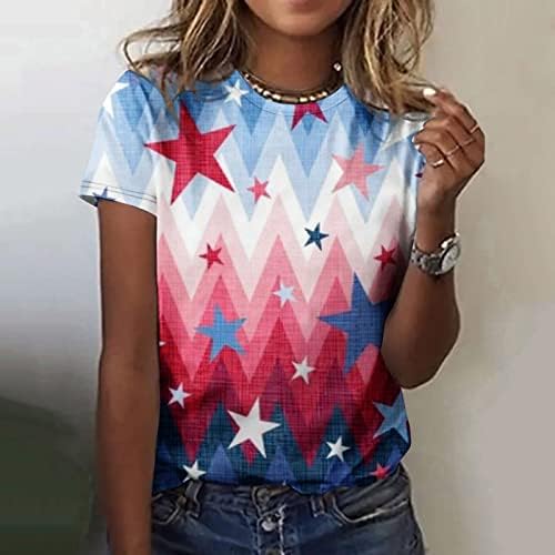 Annhoo / Дамски Тениски с Флага на САЩ, Блуза с Принтом Звезди, Тениски за Момичета, Къс Ръкав, през Цялата Силует,