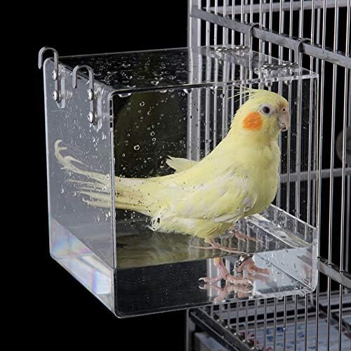 Xxmbbjy Подвесная Кубическая Клетки За Къпане на Птиците, Прозрачна Вана за Птици, баня с Душ Кабина с Куки от
