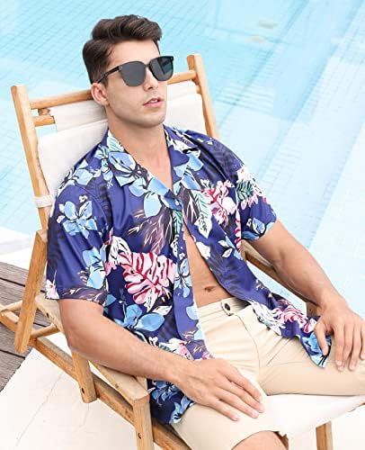 MRIGNT Мъжки Хавайска Риза С Къси Ръкави и Принтом Копчета Летни Плажни Ризи