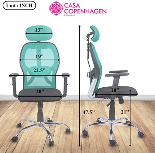 Стол за управител Casa Copenhagen с Регулируема лумбална подкрепа, Мрежесто Компютърен стол с висока облегалка, облегалката