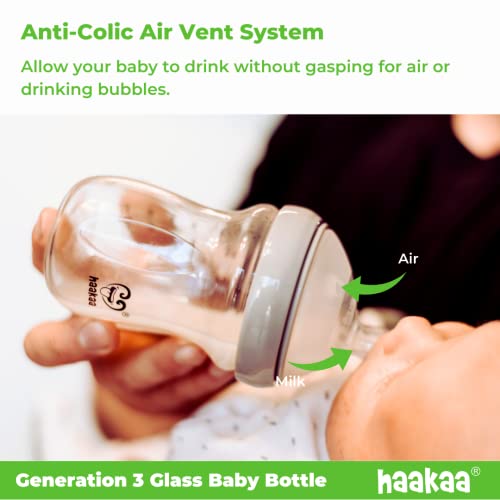Стъклена детска бутилка Haakaa Generation 3, 4 грама / 120 мл, 1 бр. (Сив)