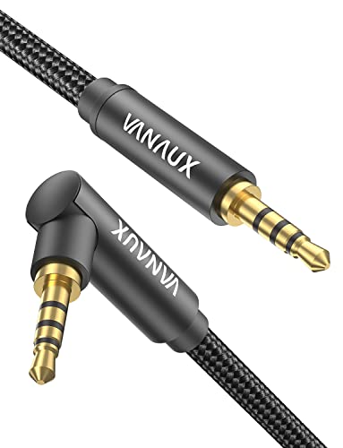 Кабел Aux TRRS 90 градуса, аудио кабел VANAUX 3,5 мм 4-щифта [Съвместим с микрофон] Кабел AUX мъж към мъж, който е