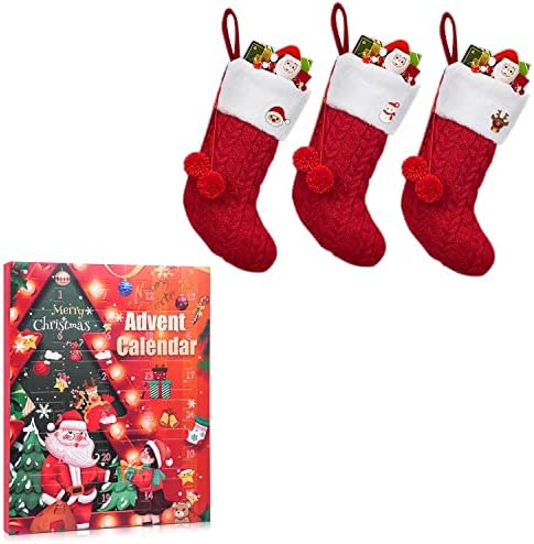 Бижутериен Адвент-календар на 2022 година, за да се момичета и 3 Опаковки Червени Коледни Чорапи