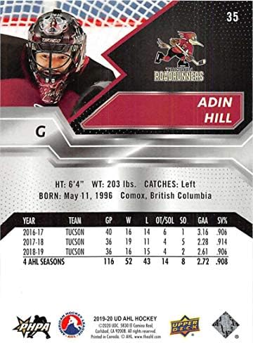 Хокей на търговска картичка начинаещ Тусон Роудраннерс на горната палуба на AHL №35 2019-20 Adin Хил RC