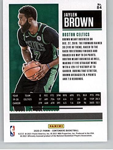 Сезонен билет Панини Contenders на 2020-21 сезон №84 Джейлен Браун Бостън Селтикс Баскетболно карта НБА