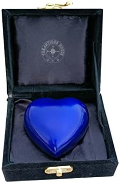 Синя Кремационная Урна за Праха, Урна с формата на Сърце в памет с Черна кутия и Месингова стойка, Мини-урна за