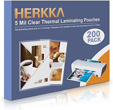 HERKKA 200 Опаковъчни Листове за ламиниране, Настанява Листове с размер 8.5 x 11 инча, 5 Миллиметровые Прозрачни