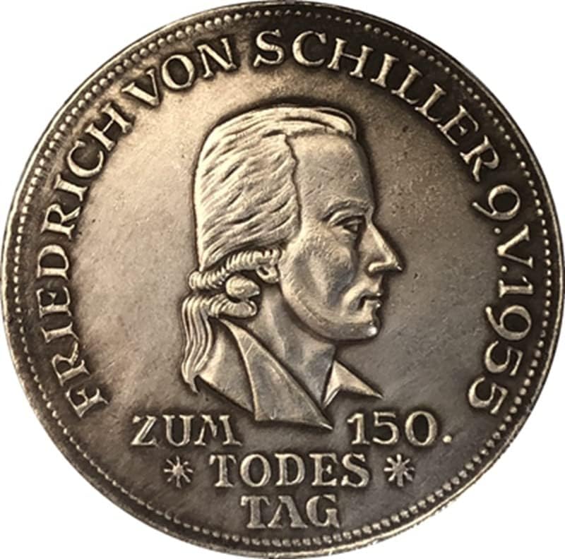 1955 Немски монета от 5 Марки, Месинг със сребърно покритие Антични Монети Събиране на Монети ръчно изработени