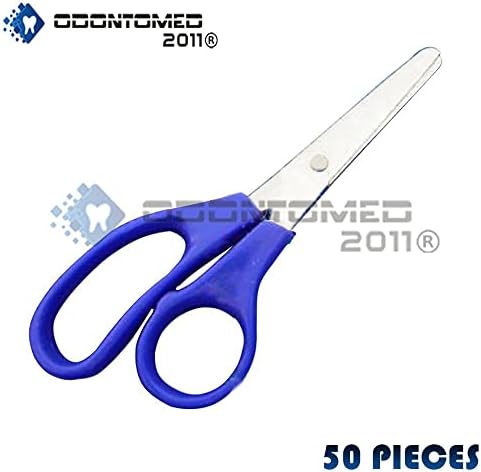 OdontoMed2011 Комплект от 50 Броя Училище ножица със Синя дръжка 12,5 см Тъпи Ножици, Ножици за Хартия