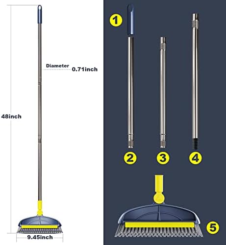 RUIXIN Многофункционална четка за миене на пода с дълга дръжка, 48 см, 2 в 1, Четка за миене и скребания, Твърда Метална