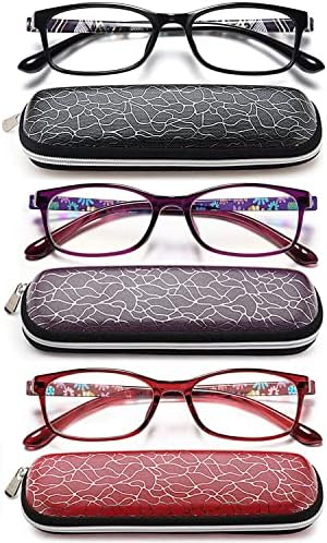 Очила за четене EYEURL за жени-Блокер синя светлина За жените-3 опаковки на компютърни ридеров с пружинным тръба на шарнирна